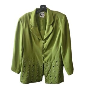 "Vintage KB'S 90s Rhinestones Skirt Suit , Sunday Suit/Formal/Events,  Green 14